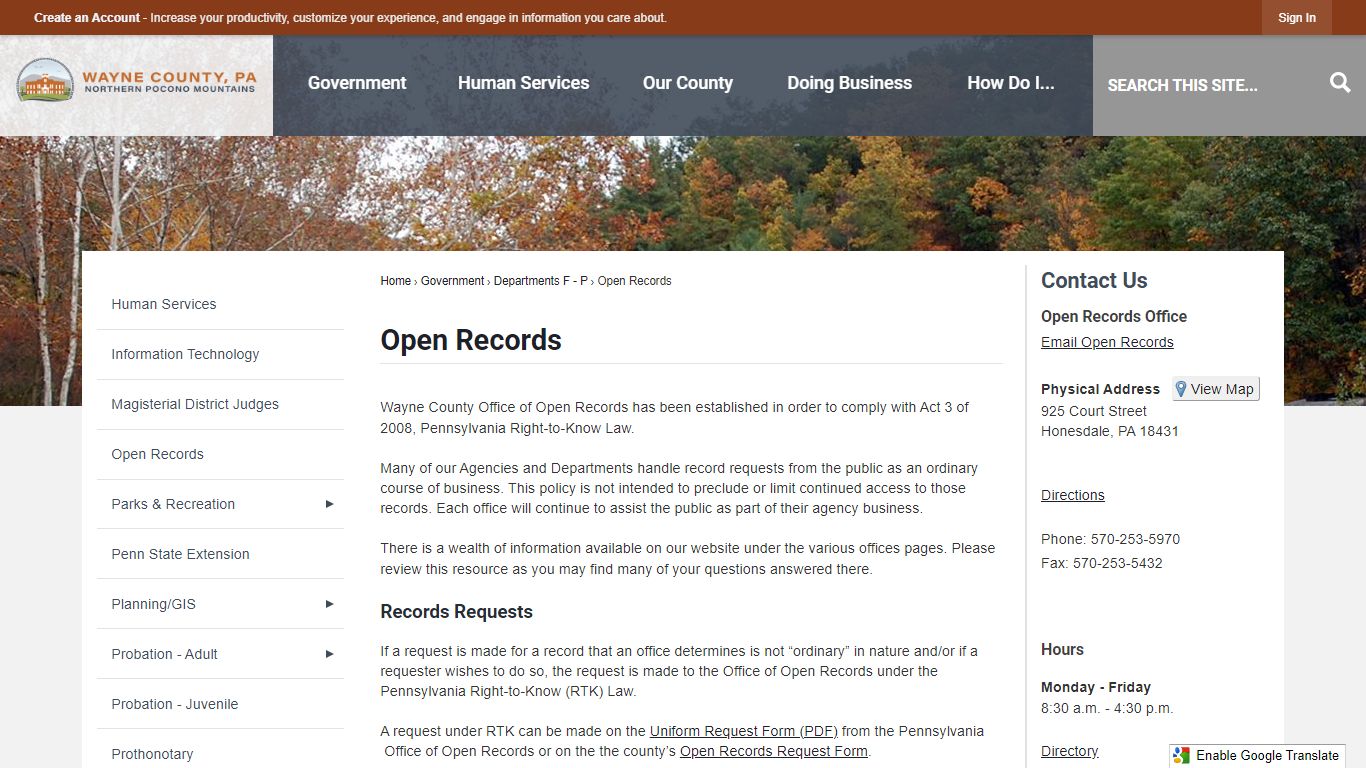 Open Records | Wayne County, PA