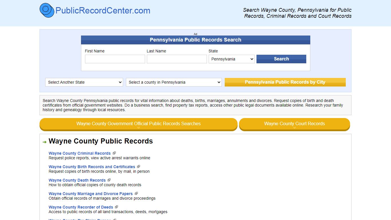 Wayne County Pennsylvania Free Public Records - Court ...